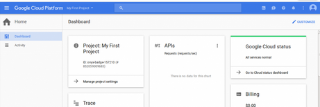 GCP Console dashboard showing the project ID field