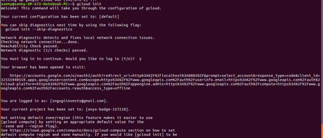 Terminal showing gcloud init authentication flow