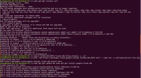 Terminal output showing Google Cloud SDK installation