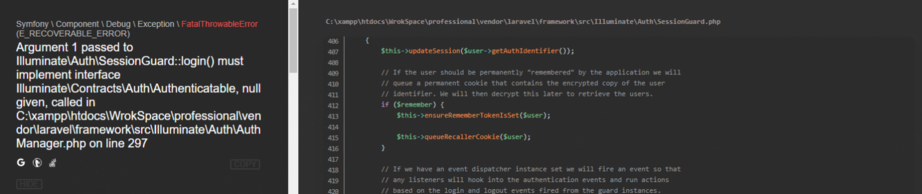Argument 1 Passed To Illuminate Auth SessionGuard login Must 