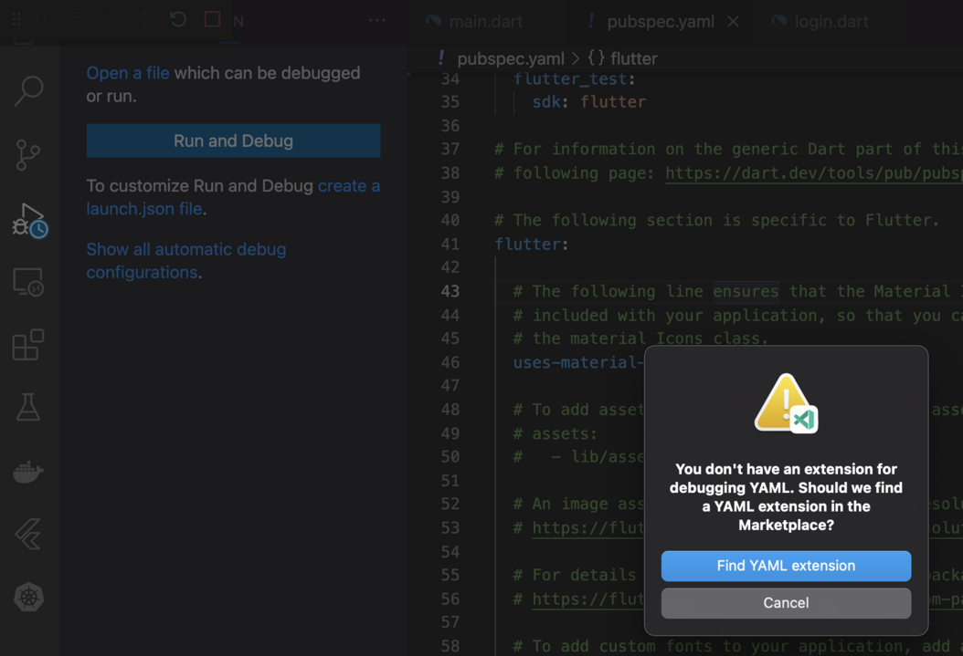 Flutter VsCode Error: You don’t have an extension for debugging YAML ...